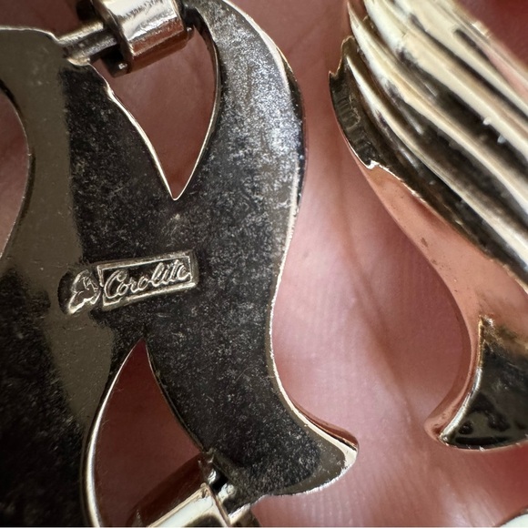 1950s Signed Coro Set (Gold Tone Necklace + Clip on Earrings) Bib Choker Collar - Picture 12 of 13